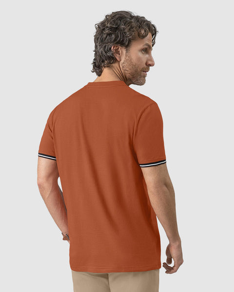 Camiseta manga corta con detalle tejido en mangas#color_a89-terracota