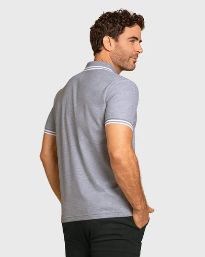 Camiseta tipo polo con cuello y mangas tejidas#color_717-gris-jaspe