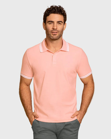 Camiseta tipo polo con cuello y mangas tejidas#color_c28-rosado-claro