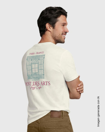 Camiseta manga corta semiajustada con estampado localizado#color_851-marfil