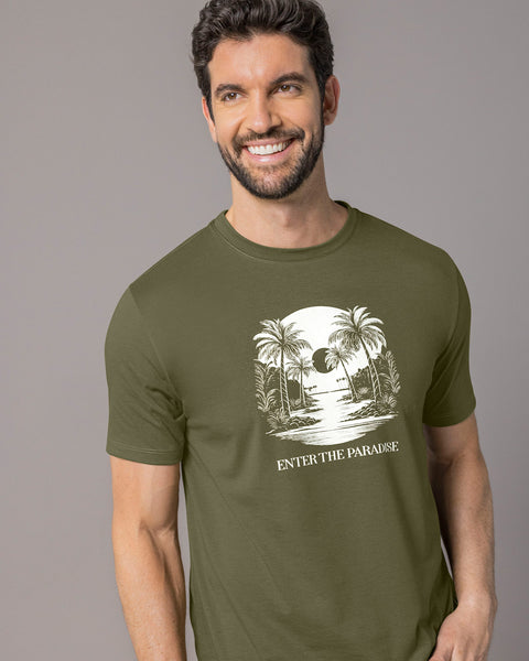 Camiseta manga corta con estampado localizado y cuello redondo#color_a91-verde-militar