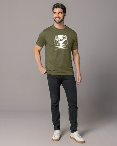 Camiseta manga corta con estampado localizado y cuello redondo#color_a91-verde-militar