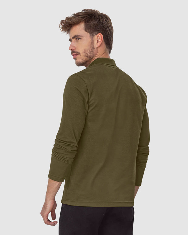 Camiseta tipo polo manga larga con bordado en frente#color_617-verde-oliva