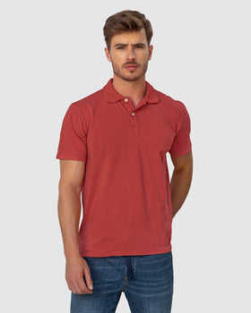 Camiseta tipo polo con botones  funcionales  con mangas y cuello tejido#color_221-terracota