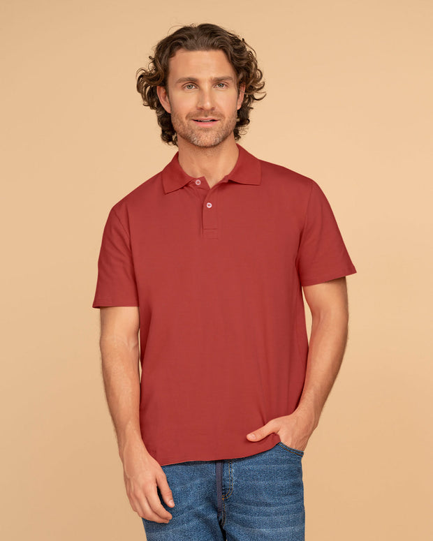 Camiseta tipo polo con botones  funcionales  con mangas y cuello tejido#color_221-terracota