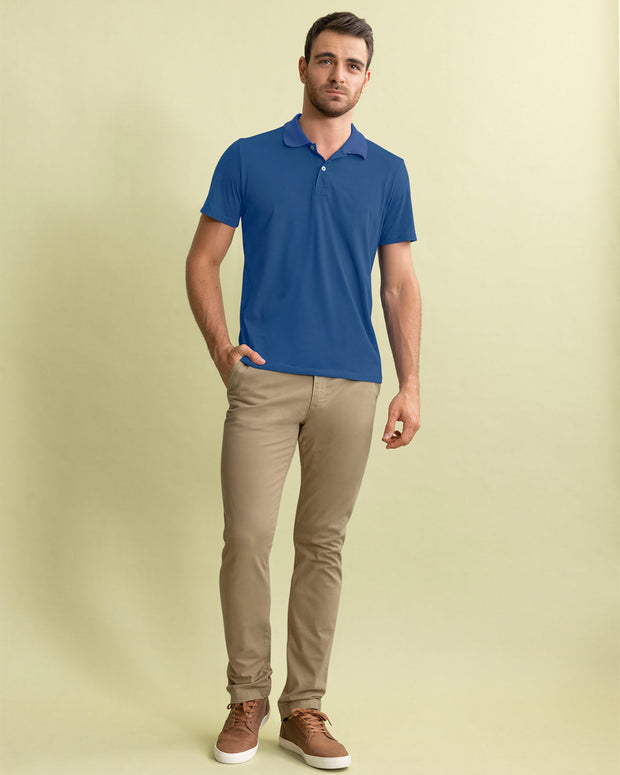 Camiseta tipo polo con botones  funcionales  con mangas y cuello tejido#color_513-azul