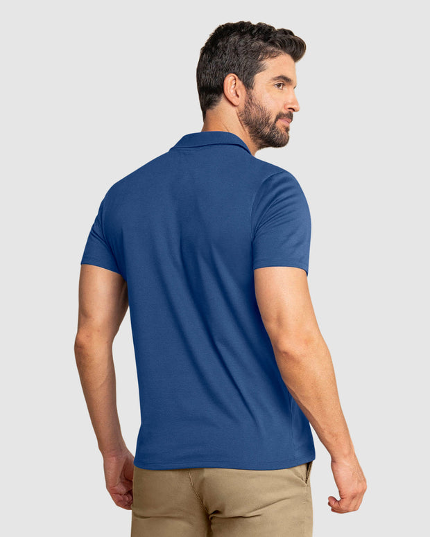 Camiseta tipo polo con botones  funcionales  con mangas y cuello tejido#color_513-azul
