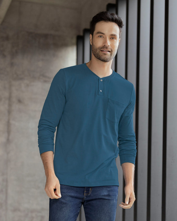 Camiseta manga larga con cuello redondo y botones funcionales#color_547-azul