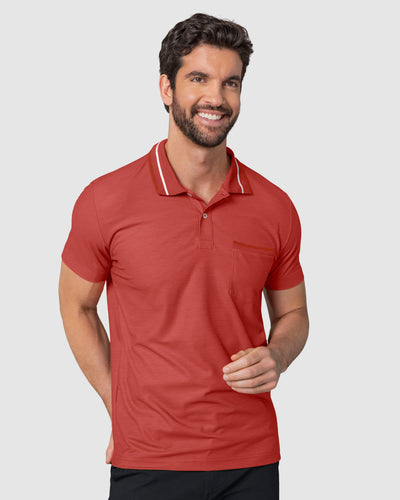 Camiseta tipo polo con botones  funcionales y bolsillo decorativo#color_391-rojo-claro