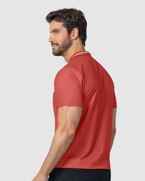 Camiseta tipo polo con botones  funcionales y bolsillo decorativo#color_391-rojo-claro