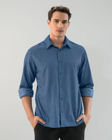 Camisa manga larga con botones funcionales#color_457-azul-denim