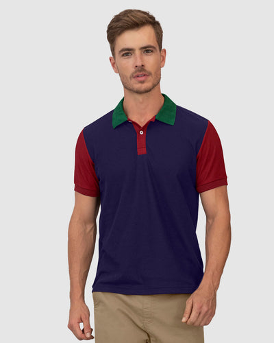 Camiseta tipo polo de silueta semiajustada con bloques de color#color_457-azul