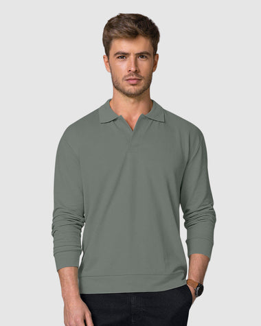 Camiseta manga larga tipo polo para hombre#color_172-verde