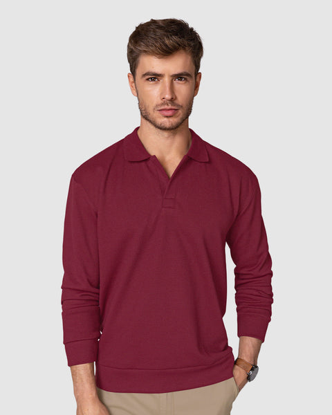 Camiseta manga larga tipo polo para hombre#color_349-vino