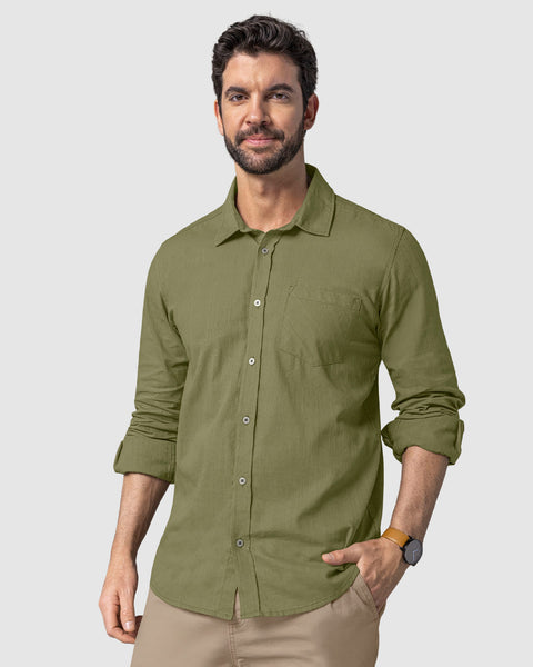 Camisa con botones y bolsillo en frente#color_b72-verde-oliva
