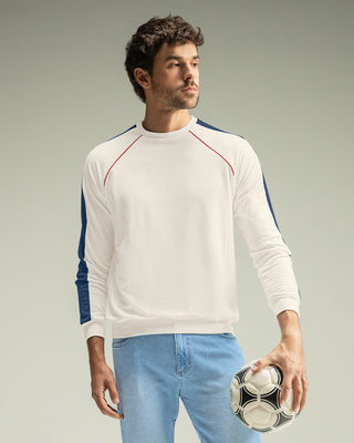 Camiseta manga larga cuello redondo con detalles en contraste#color_000-blanco