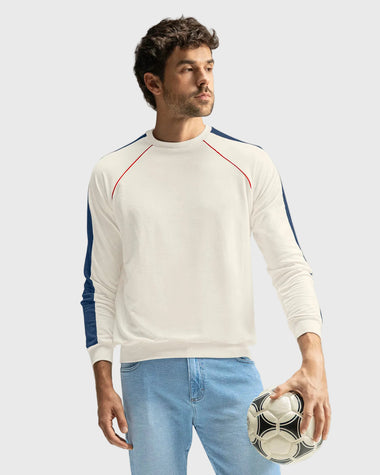 Camiseta manga larga cuello redondo con detalles en contraste#color_000-blanco