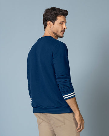 Camiseta manga larga con cuello y fajón en rib#color_c41-azul-medio-fondo