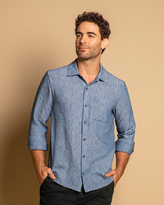 Camisa manga larga con botones para hombre#color_024-azul-grisaceo
