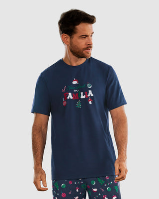 Camiseta manga corta de pijama masculina#color_052-azul-medio