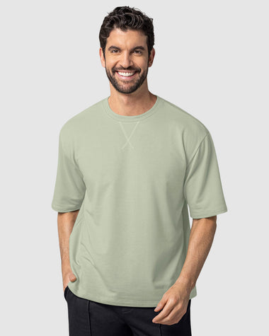 Camiseta básica manga corta de silueta amplia en burda#color_600-verde-claro-pastel