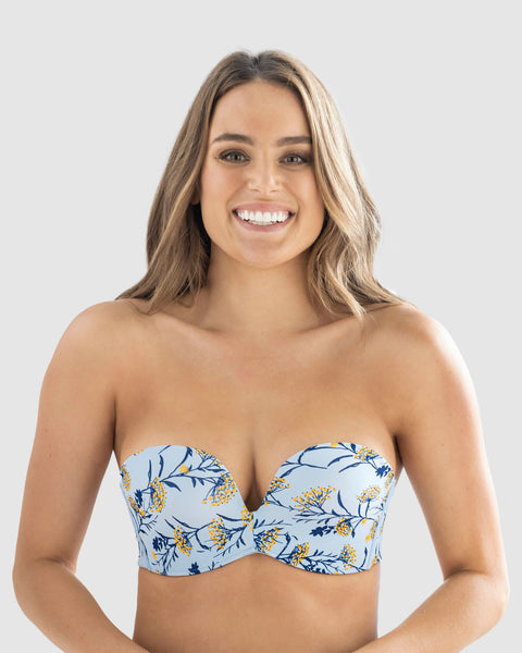 Brasier strapless antigravedad de realce alto sin arco#color_487-azul-estampado-flores