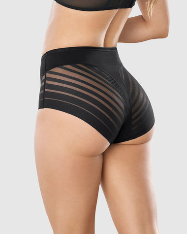Calzón faja clásico con control moderado de abdomen y bandas en tul#color_700-negro