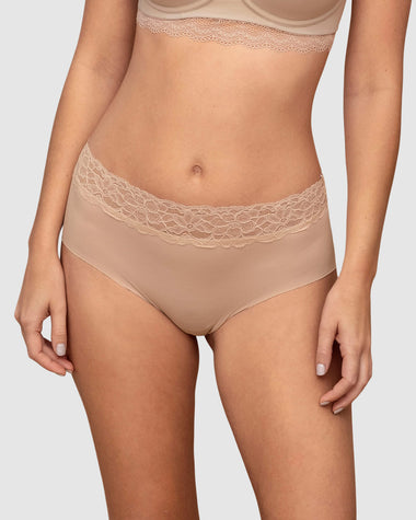 Calzón hipster en tela ultraliviana con franja de encaje#color_802-cafe-claro