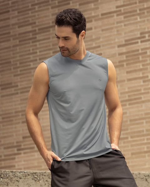 Camiseta manga sisa deportiva y de secado rápido para hombre#color_737-gris