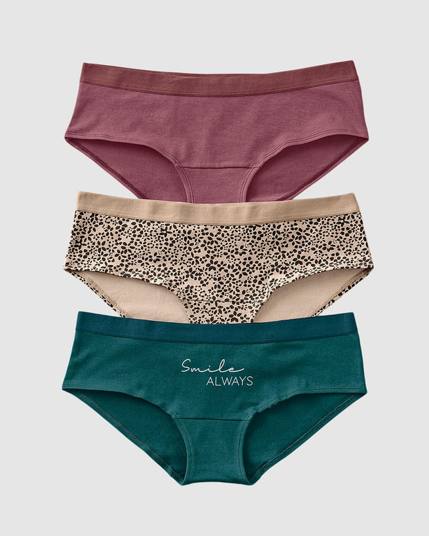 3 calzones estilo hipster en algodón#color_s46-cafe-estampado-verde-estampado-rosa-oscuro