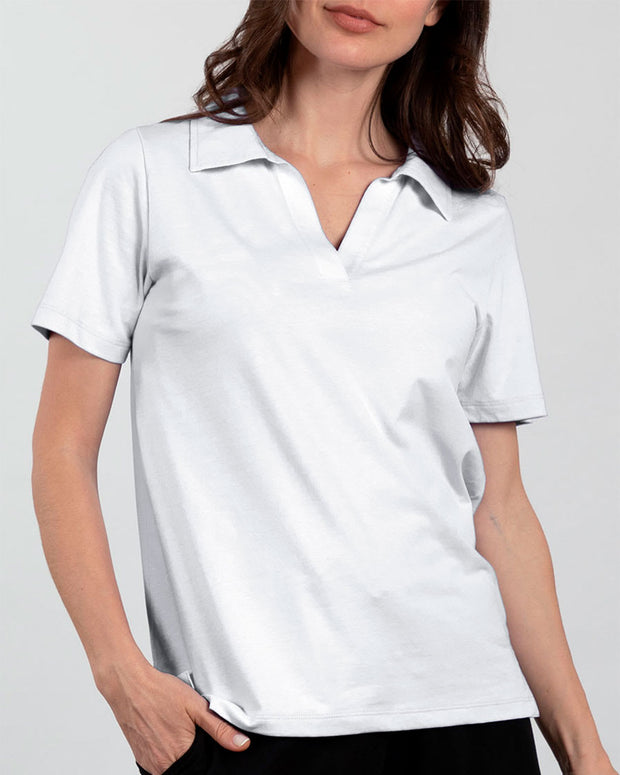 Camiseta manga corta con cuello tipo camisa. tallas completas.#color_000-blanco