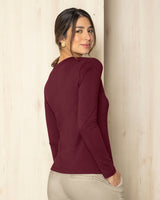 Camisa manga larga básica para mujer#color_320-vino