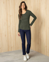 Camisa manga larga básica para mujer#color_601-verde-oliva