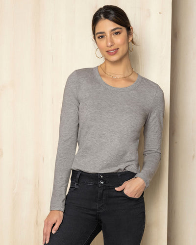 Camisa manga larga básica para mujer#color_717-gris-jaspe