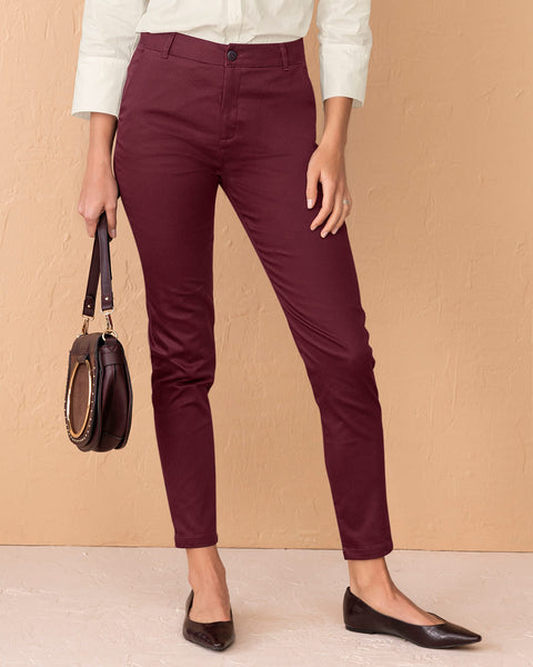 Pantalón skinny de tiro medio con bolsillos delanteros funcionales#color_349-vino