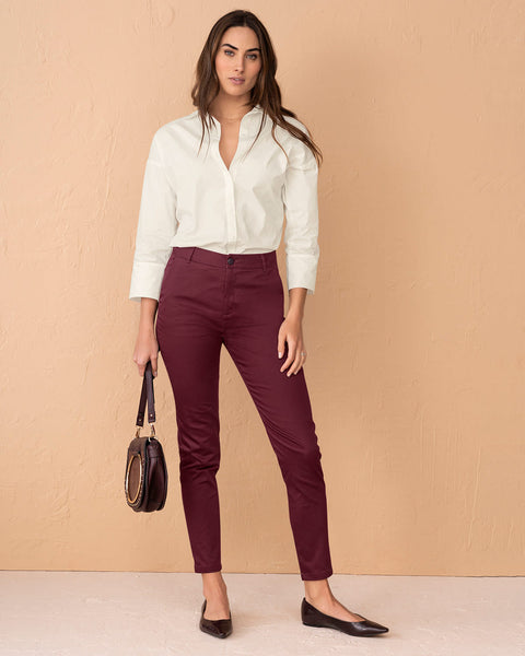 Pantalón skinny de tiro medio con bolsillos delanteros funcionales#color_349-vino