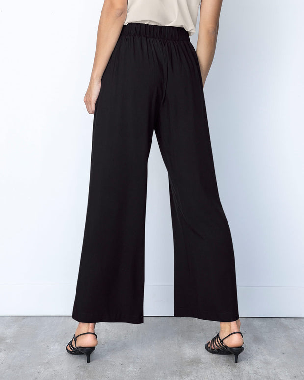 Pantalón largo silueta amplia con tira anudable en cintura para mujer#color_700-negro
