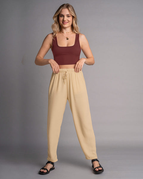 Camiseta manga sisa crop top en tejido acanalado#color_390-marron