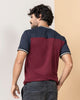 Camiseta manga corta con mangas y cuello tejido#color_349-vino-azul