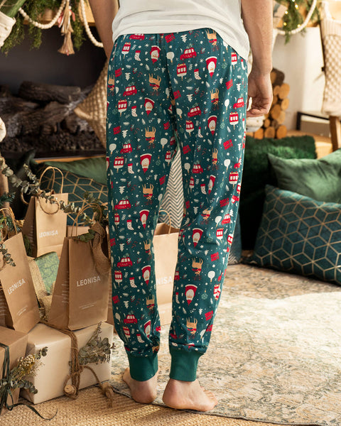 Pantalón jogger de pijama con estampado de navidad para hombre#color_145-estampado